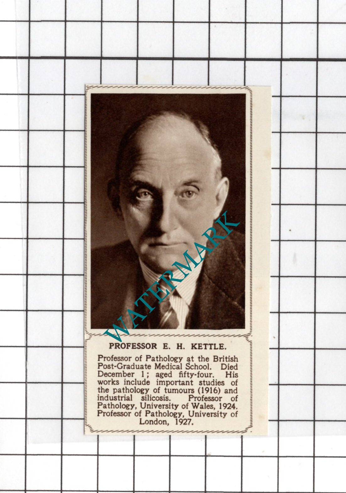 Professor E H Kettle Obituary - 1936 Small News Clipping
