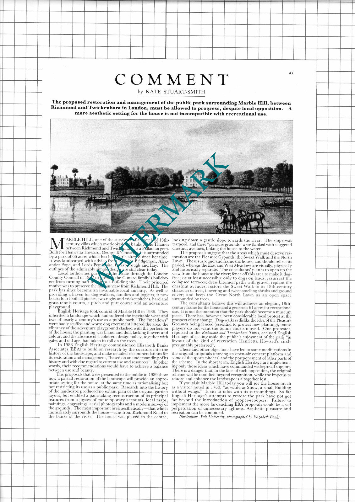 Marble Hill Twickenham London - 1990 Article / Print