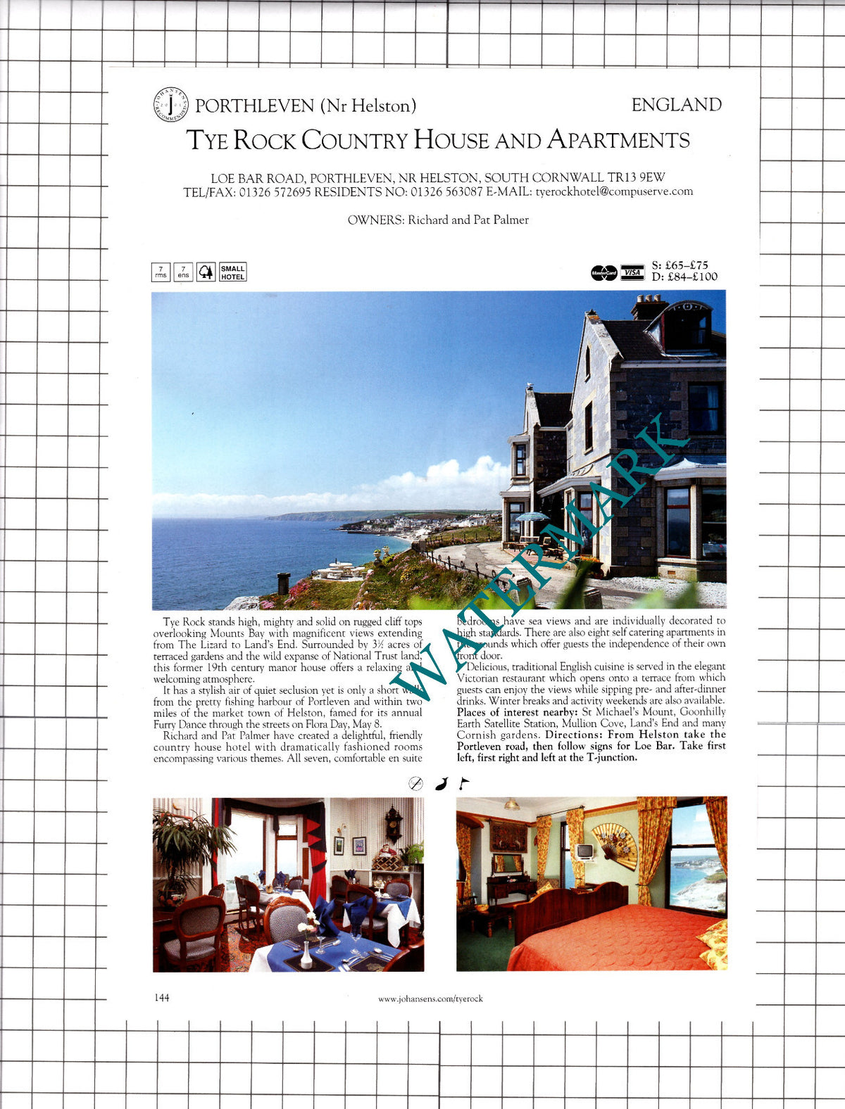 Porlock Vale House Porlock Weir / Tye Rock Porthleven Cornwall - 2001 Advert