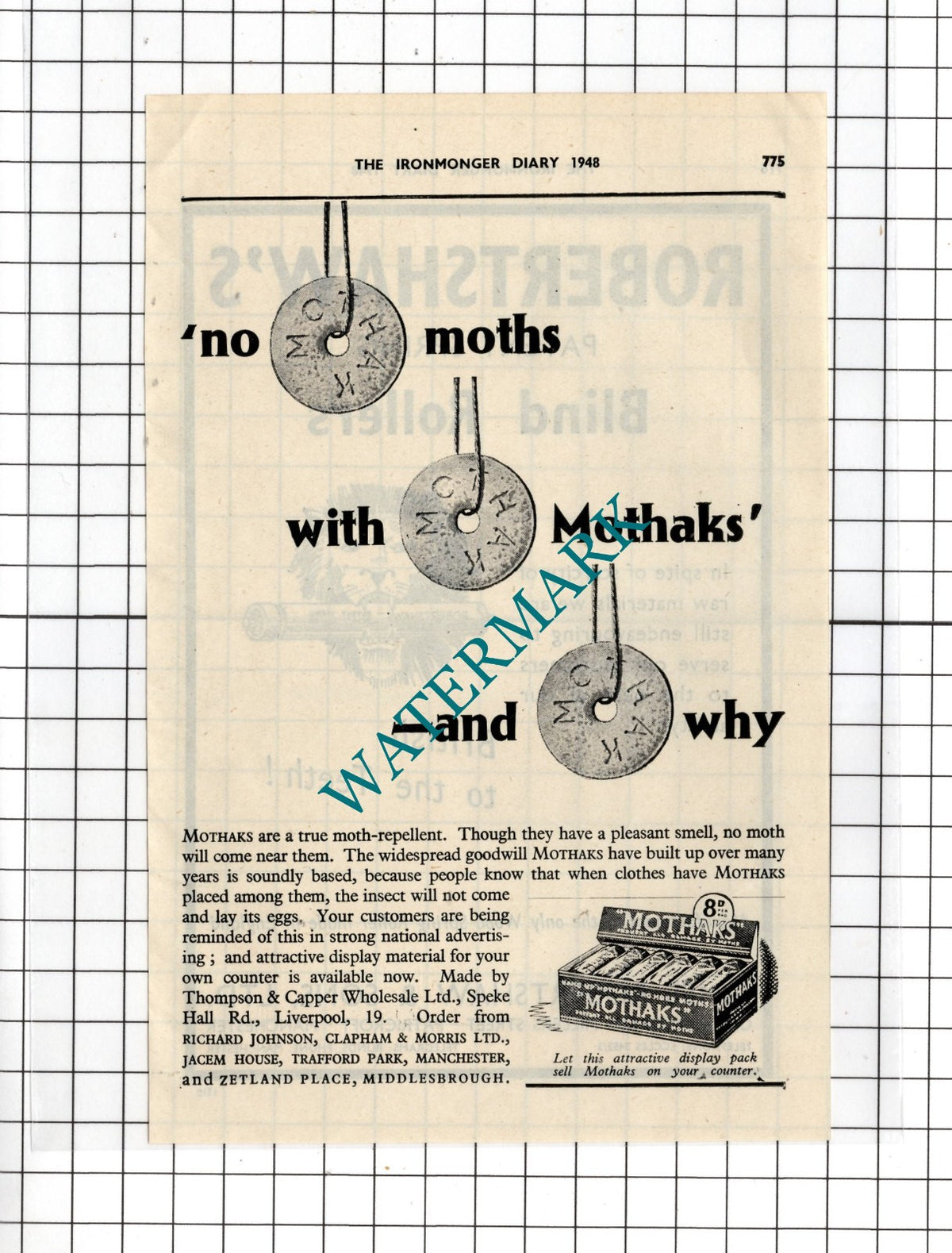 James Robertshaw & Sons Manchester Mothawks Richard Johnson Clapham -1948 Advert