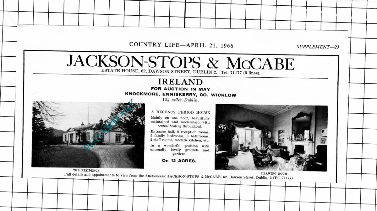 Knockmore Enniskerry Wicklow Ireland House Sale Advert - 1966 Clipping / Print