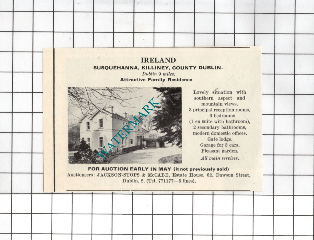 Susquehanna Killiney County Dublin Ireland SMALL House Sale Advert - 1967