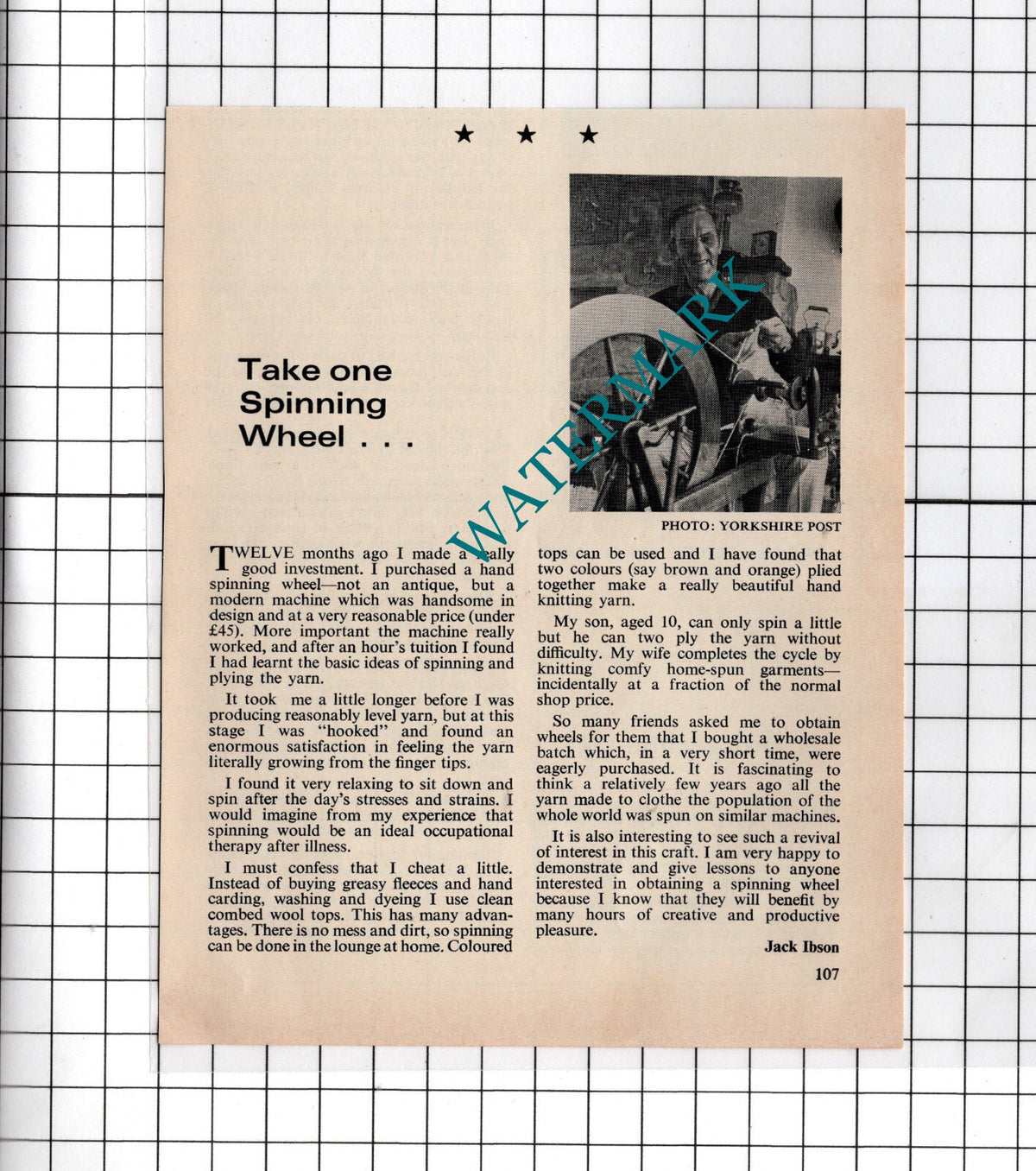 Mr Jack Ibson Spinning Wheel - 1976 Cutting