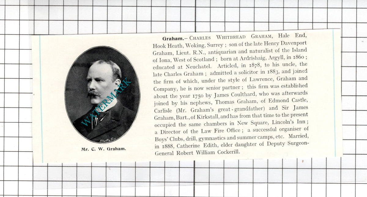 Charles Whitbread Graham Hale End Hook Heath Woking Surrey - c.1905 Clipping