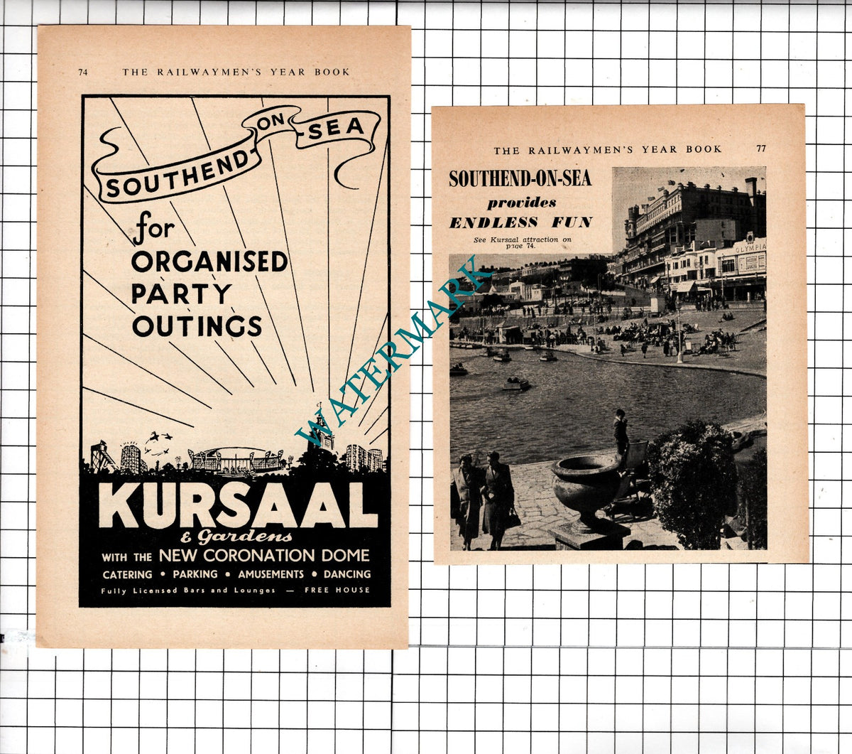 Southend On Sea Essex Kursaal Tourism Advert - 1953 2-Part Clipping