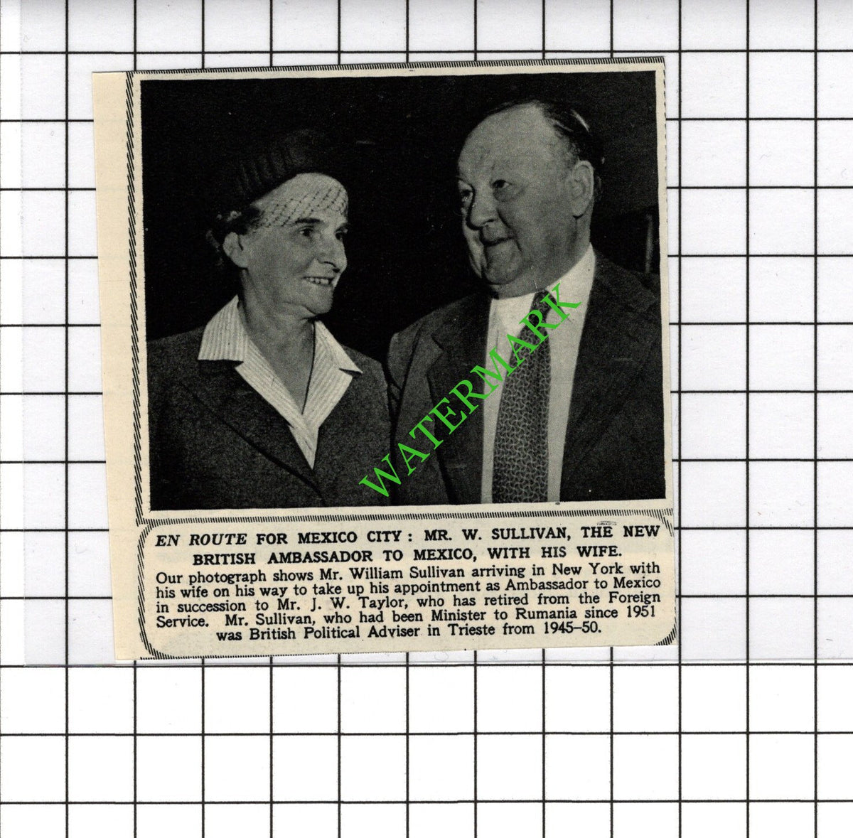 Mr William Sullivan British Ambassador To Mexico - c.1954 Small Cutting