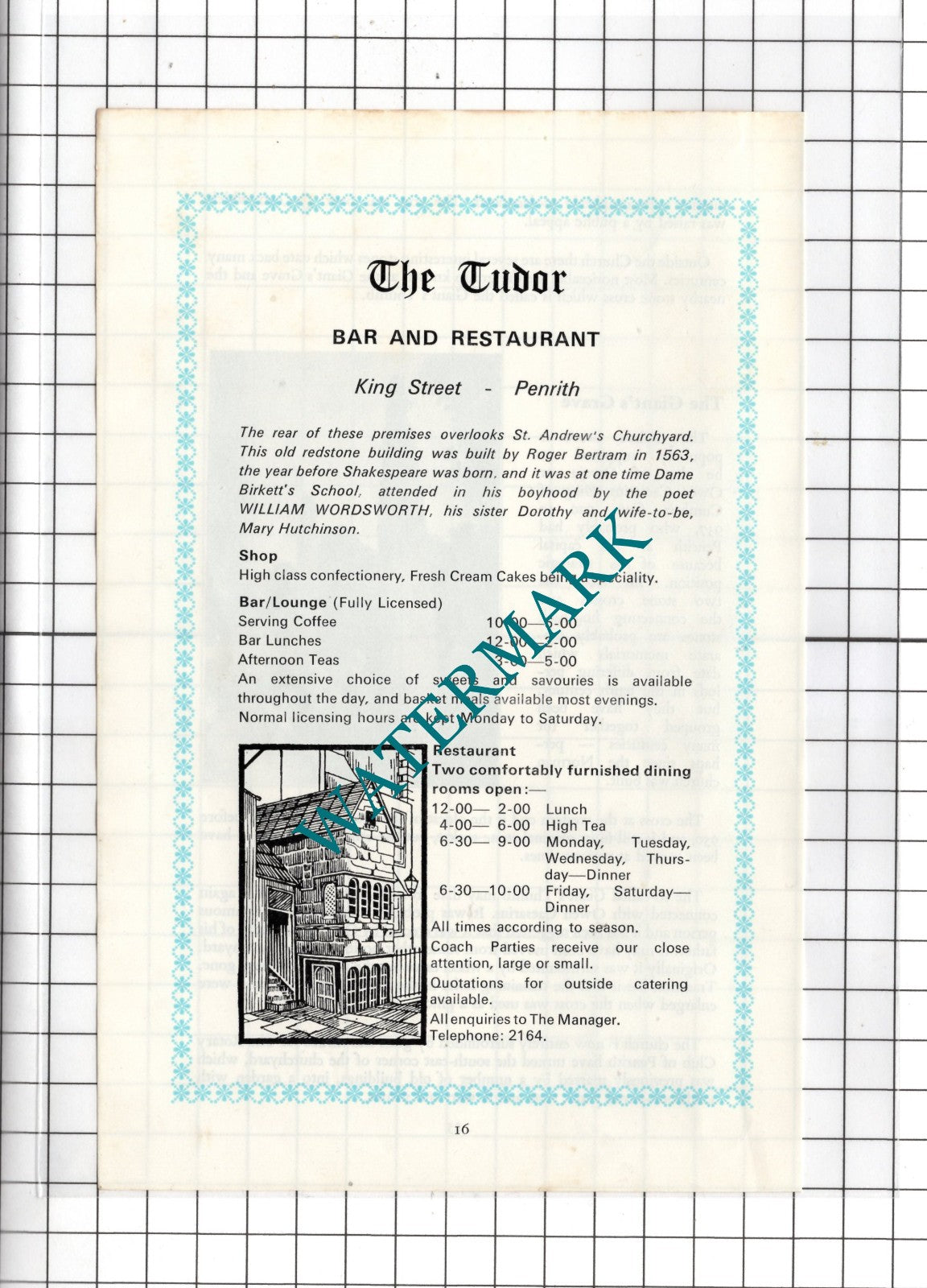 The Tudor Restaurant King Street Penrith Cumbria - c.1975 Advert