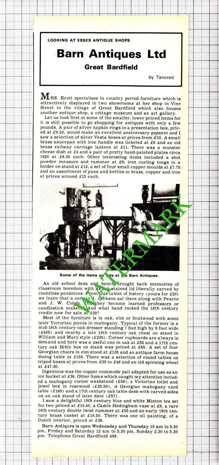 Barn Antiques Great Bardfield Essex Mrs Ecott - 1975 Cutting