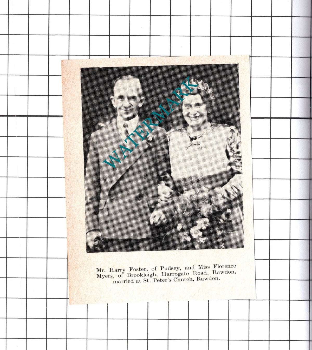 Harry Foster Pudsey Florence Myers Rawdon Yorkshire - c.1938 Small Cutting
