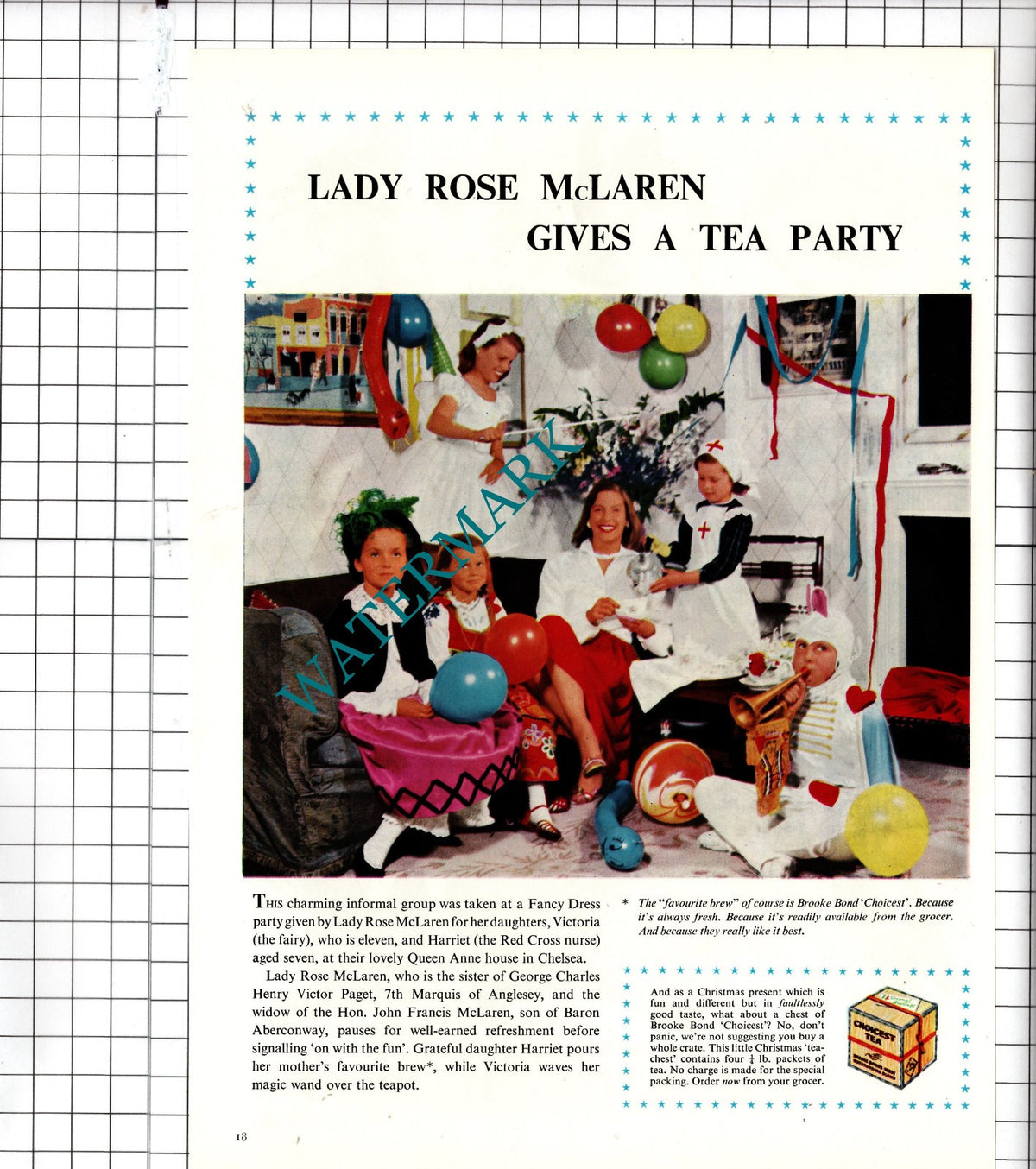 Lady Rose McLaren Chelsea London Brooke Bond Tea Advert - 1956 Clipping