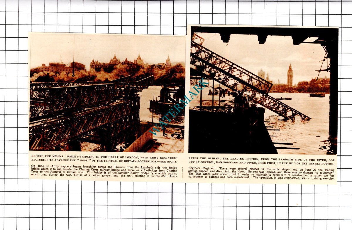 Festival of Britain Bailey Bridge 36th Army Engineer Reg - 1950 Clipping / Print