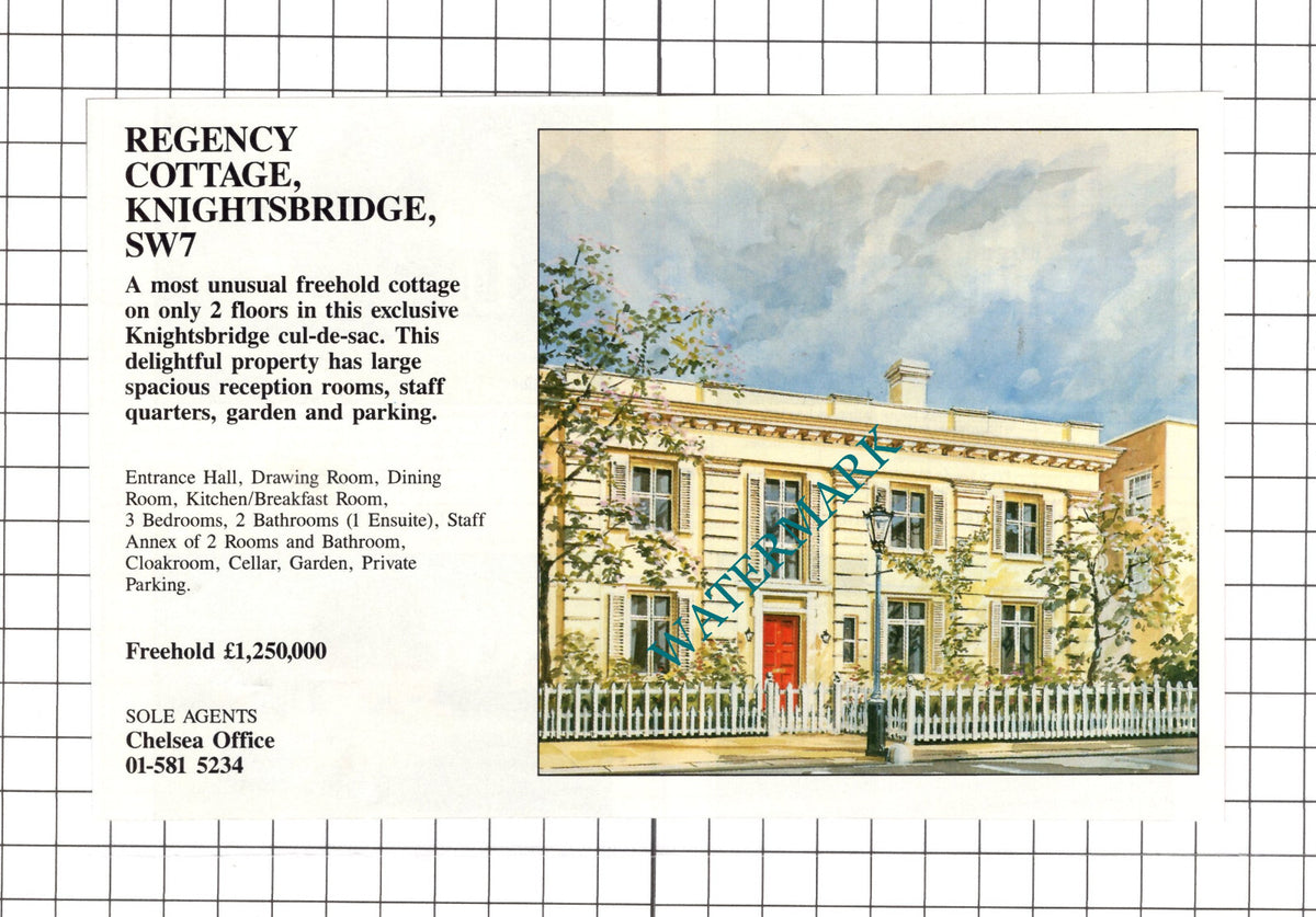 Knightsbridge London SW7 House Sale Advert - 1990 Clipping / Print
