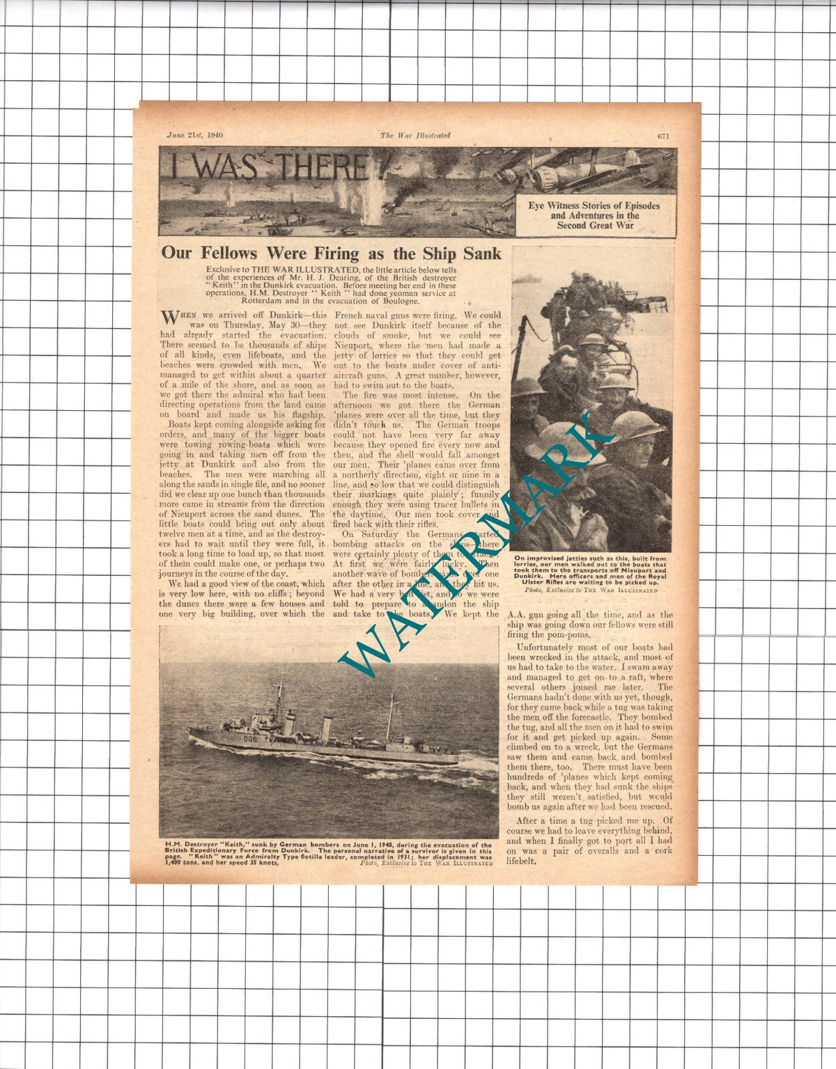 Mr H J Dearing Destroyer Ship KEITH Dunkirk World War Two WW2 - 1940 Article