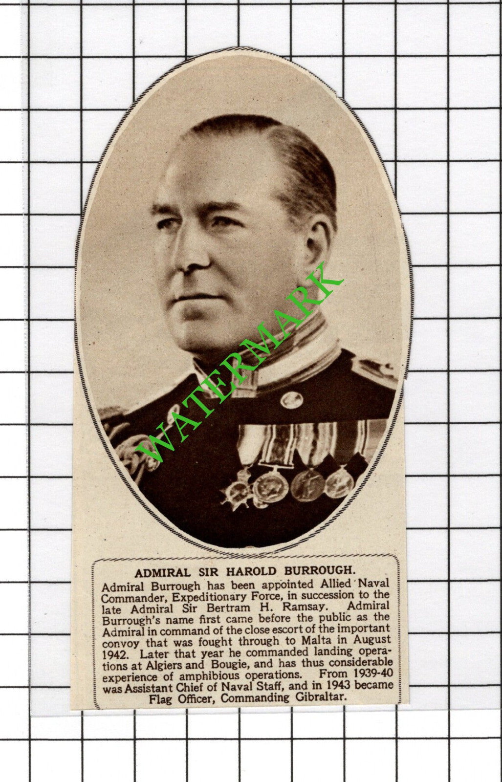 Admiral Sir Harold Burrough - 1950 Cutting