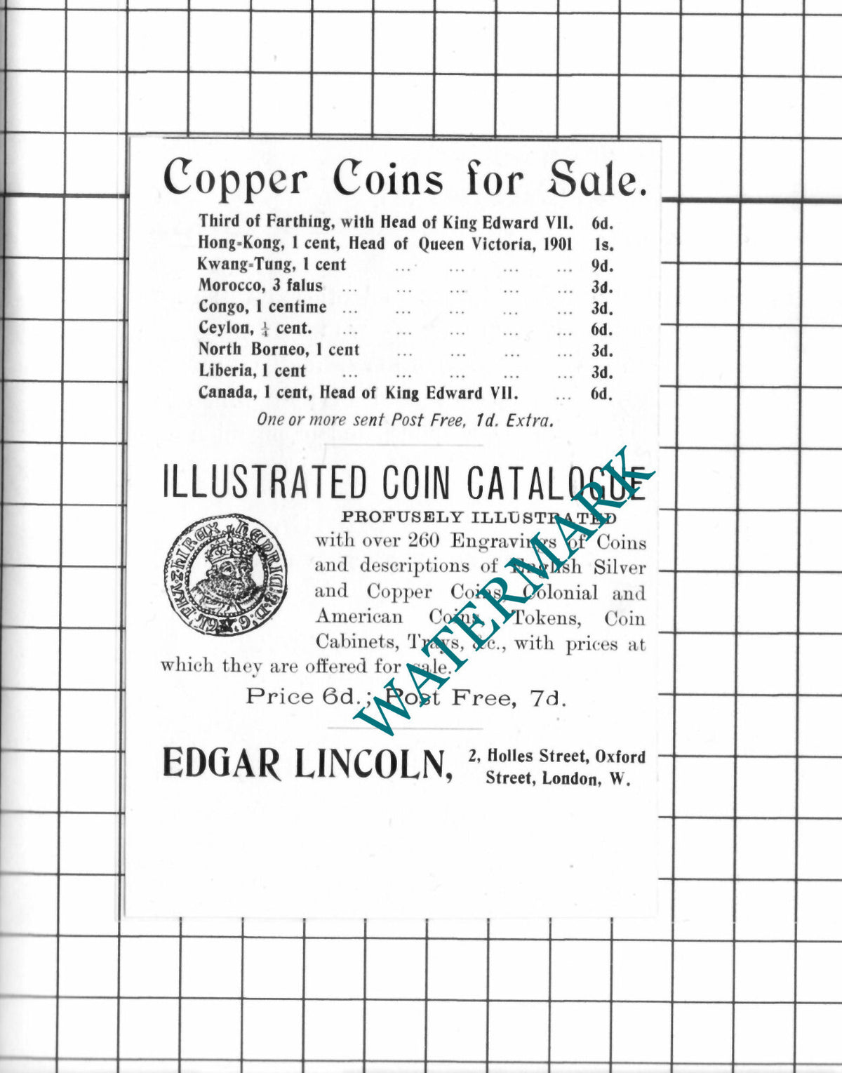 Edgar Lincoln Oxford Street London Coin Dealer - 1905 SMALL Advert