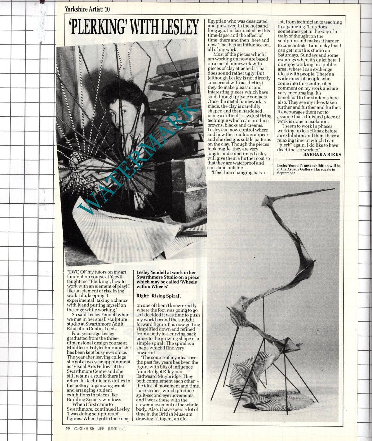 Lesley Yendell Swarthmore Studio Leeds Yorkshire - 1985 Article