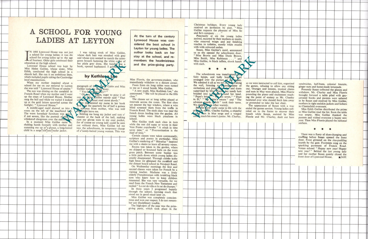 Lynwood House School Helen Galilee Leyton Essex - 1972 2-Part Clipping / Print