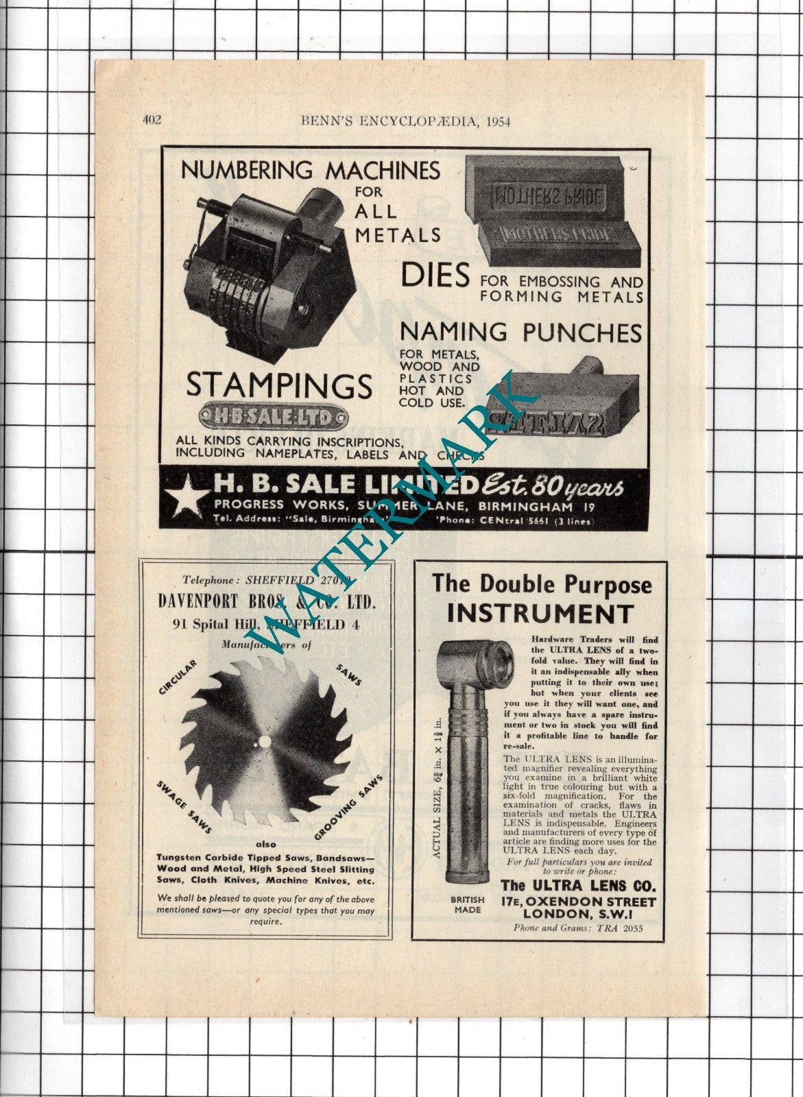 Eyre & Baxter Stampcraft Ltd Sheffield / H B Sale Ltd Birmingham - 1954 Advert