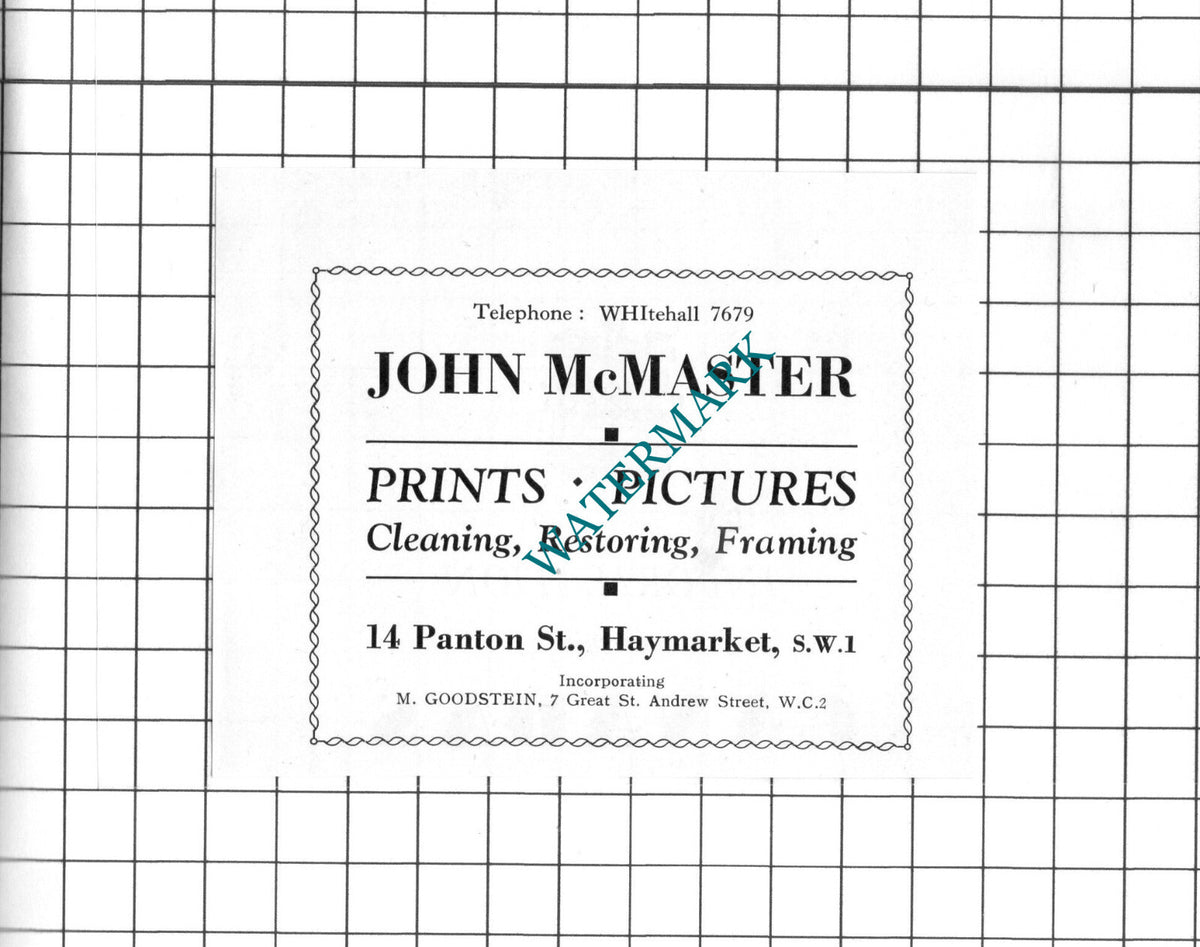 John McMaster Haymarket London - 1939 Small Advert