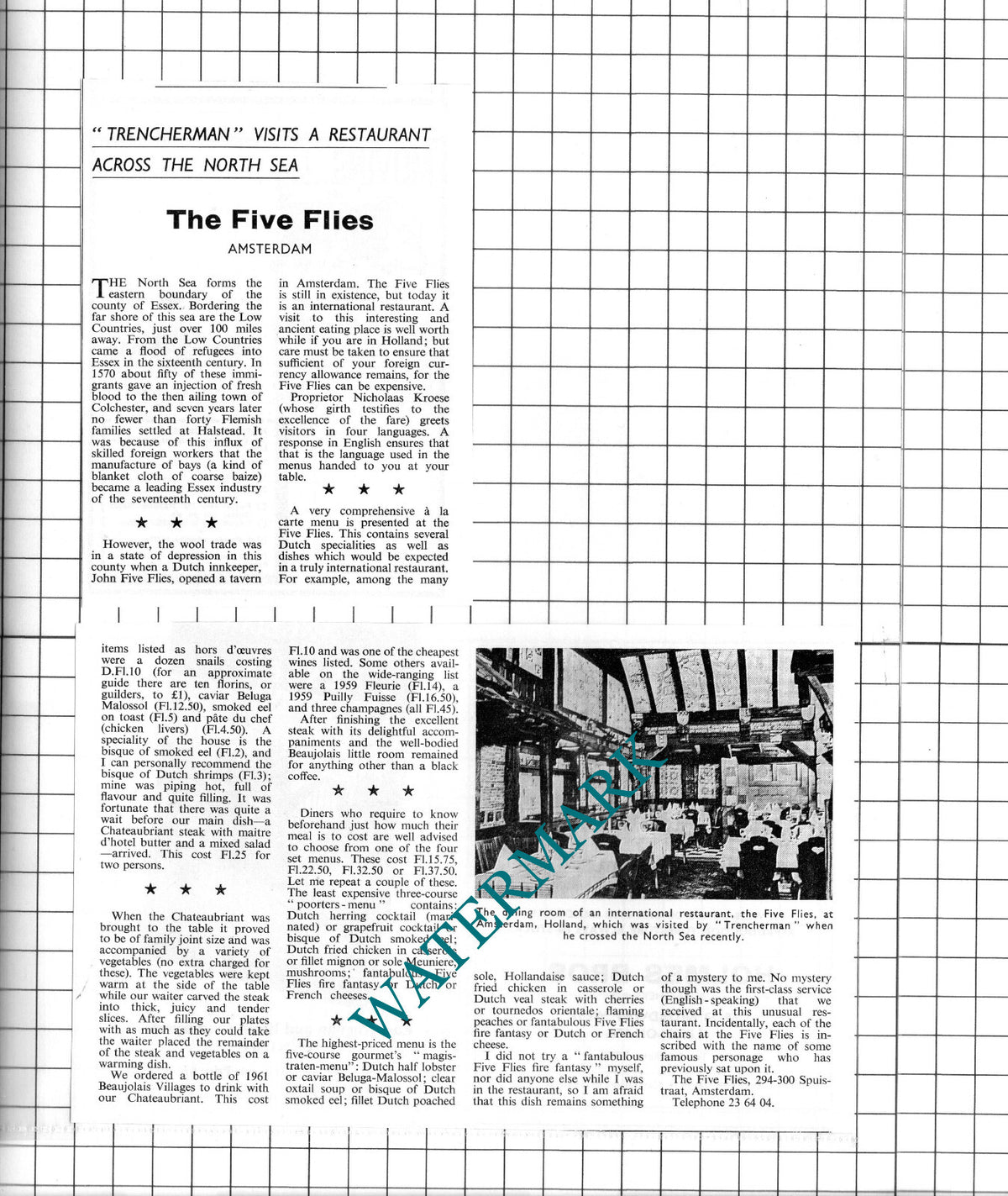 The Five Flies Amstersam Holland - c.1967 Two-Part Clipping / Print