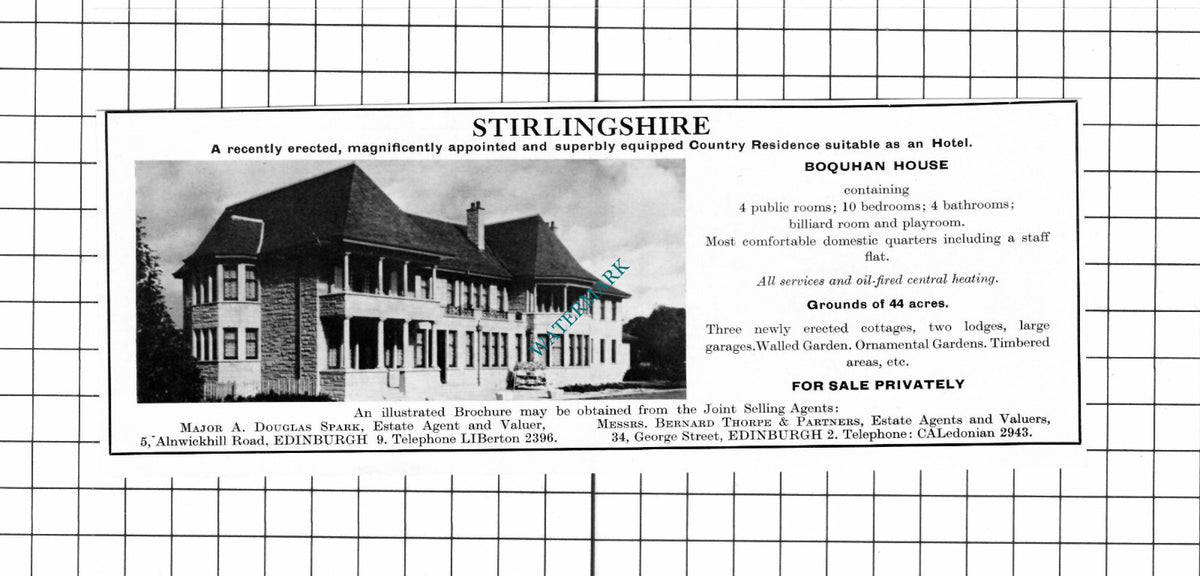 Boquhan House Stirlingshire House Sale Advert - 1967 Cutting