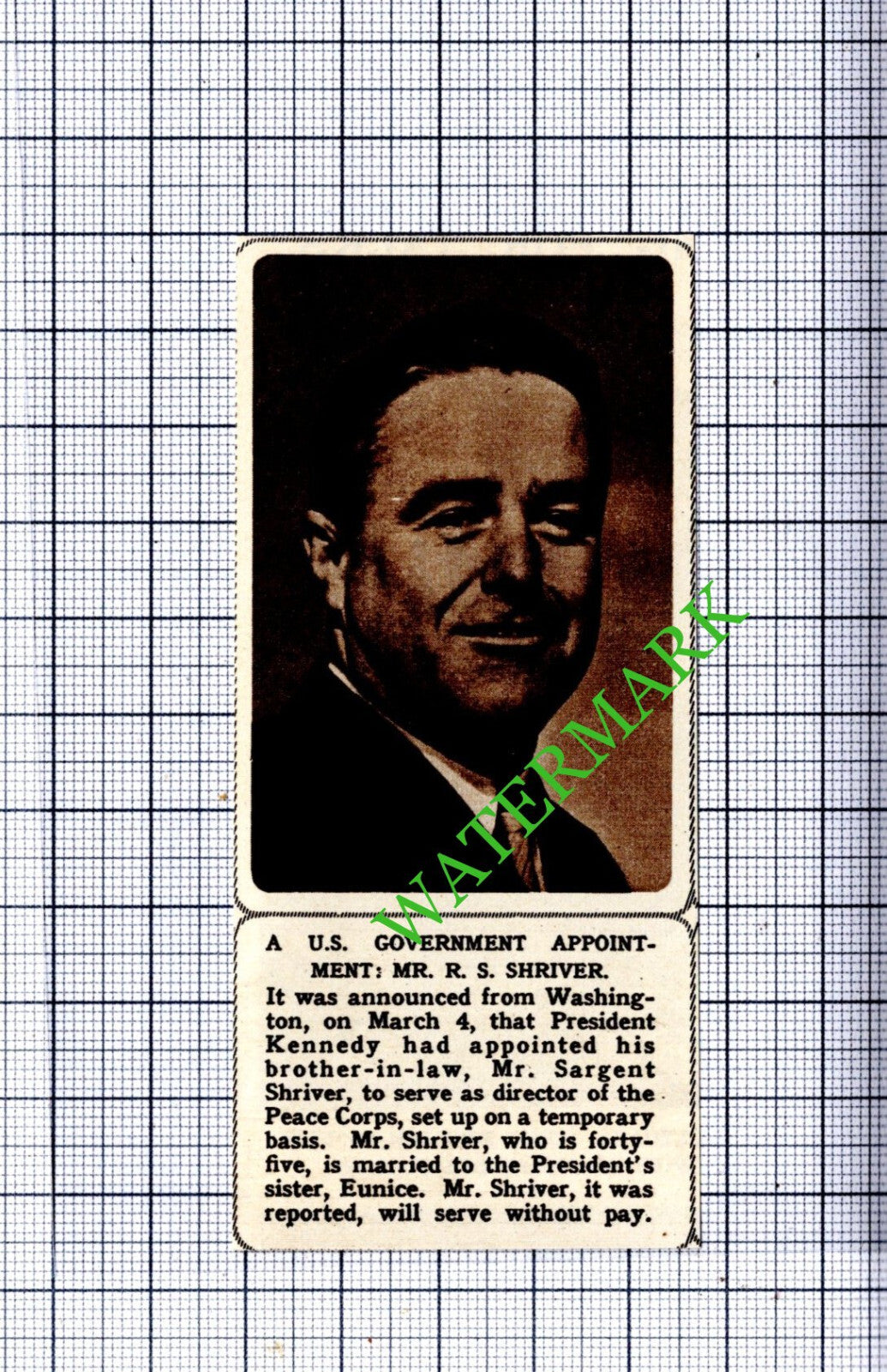 Mr R Sargent Shriver - 1961 Small Cutting