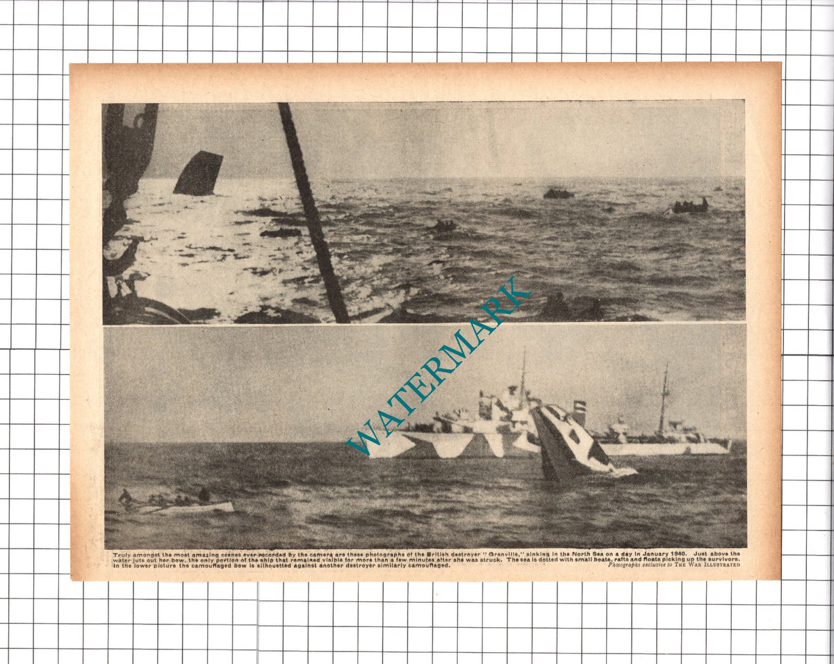 HM Destroyer GRENVILLE Ship World War Two WW2 - 1940 Three-Part Clipping / Print