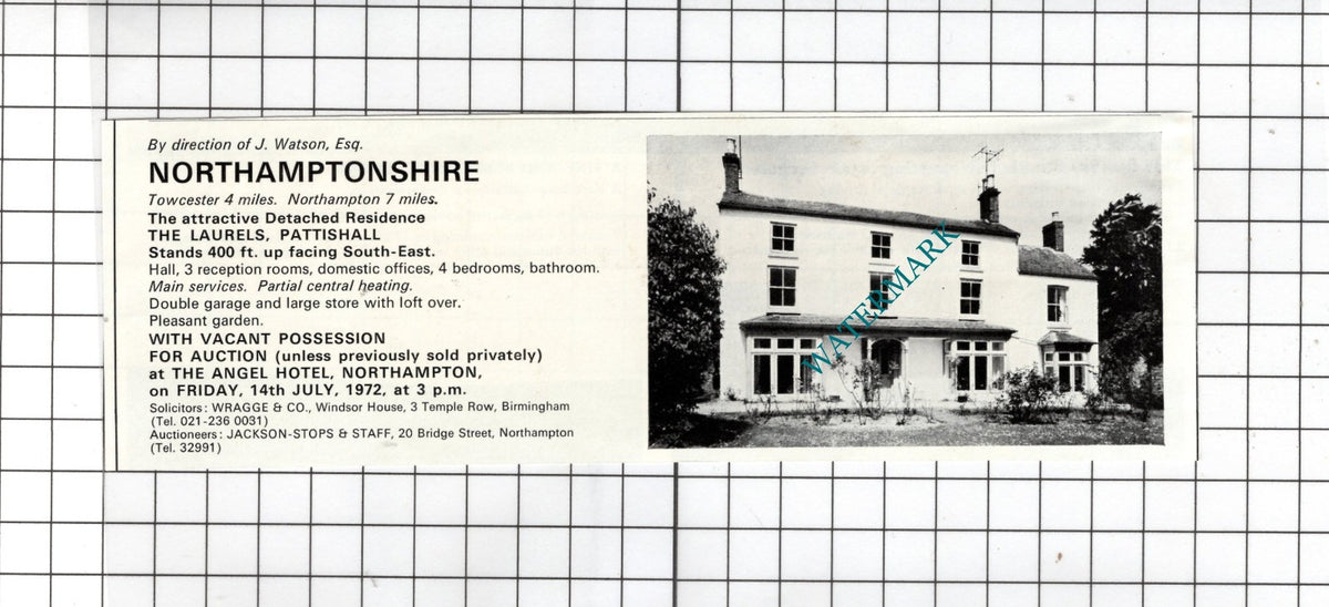 The Laurels Pattishall Northamptonshire J Watson House Sale Advert - 1972