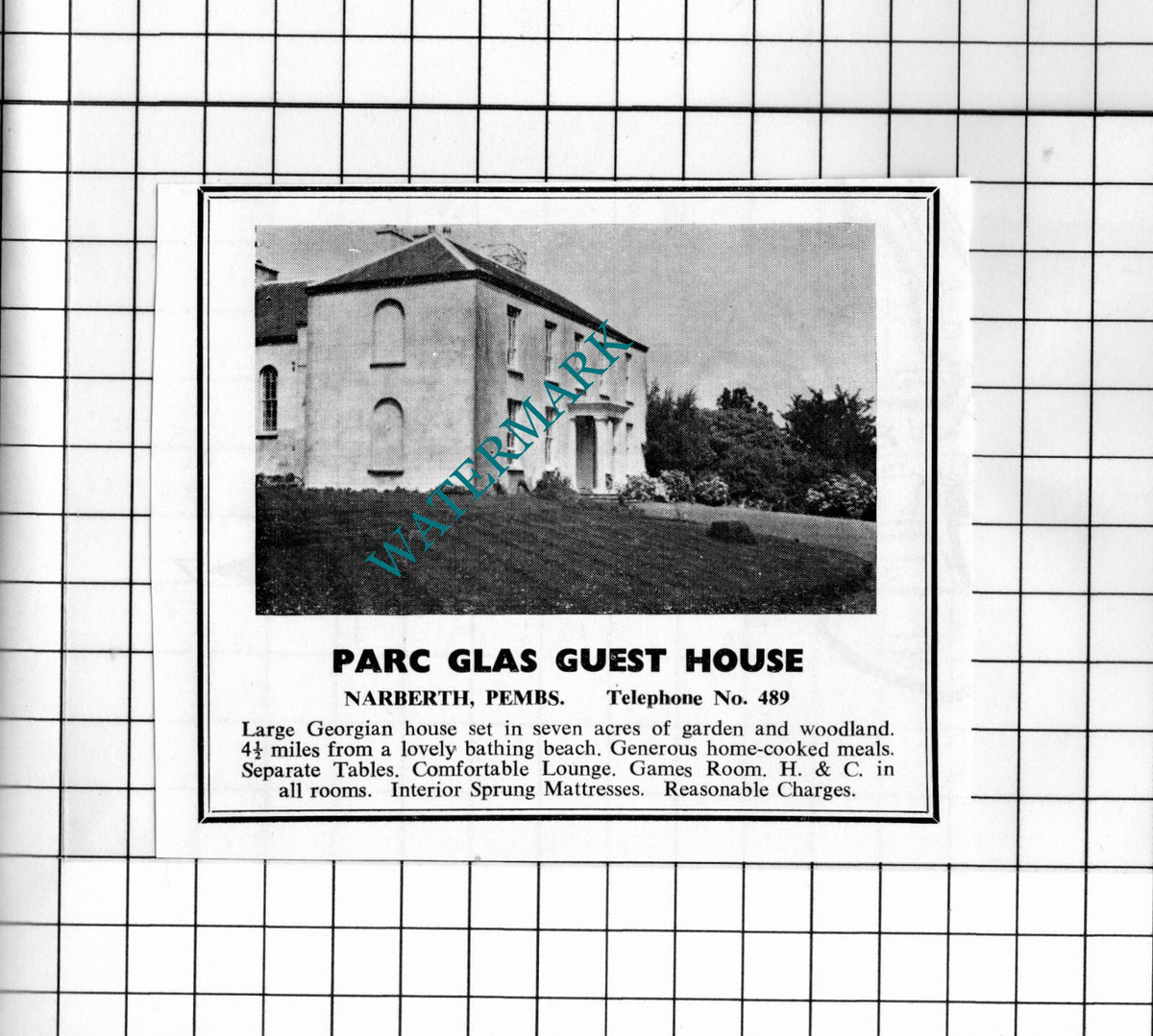 Parc Glas Guest House Narberth Wales Small Advert - 1962 Cutting