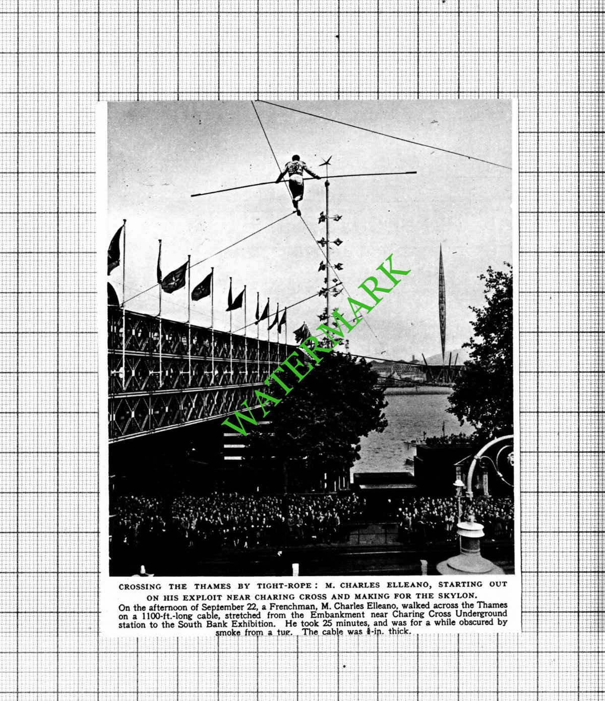 Charles Elleano Thames Tightrope Walk - 1951 Cutting