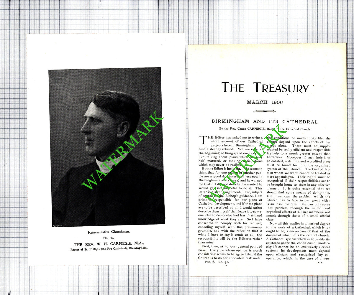 Rev W H Carnegie St Philip's Cathedral Birmingham - 1906 Article
