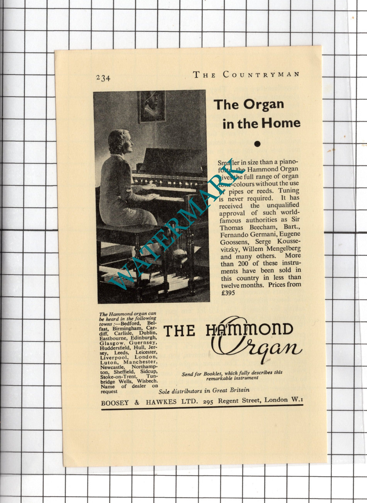 Boosey & Hawkes Ltd The Hammond Organ Advert - 1938 Small Advert
