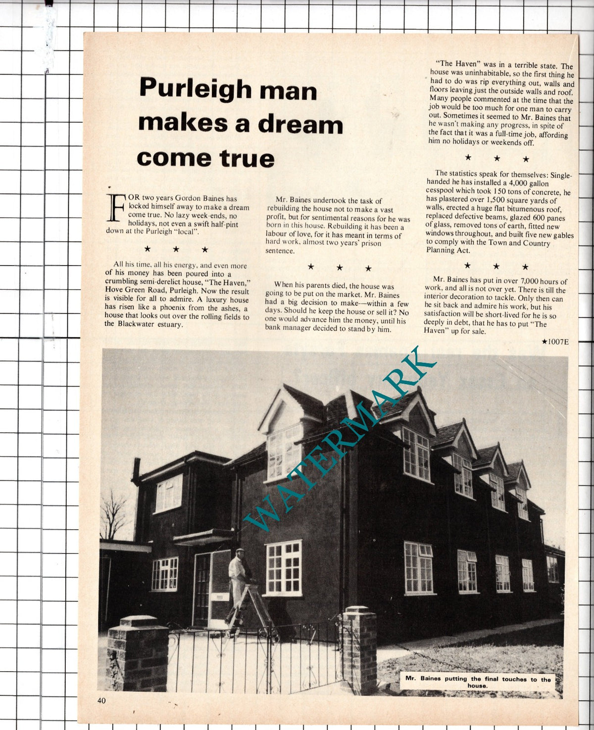 Gordon Baines The Haven Howe Green Road Purleigh Essex - 1975 Article
