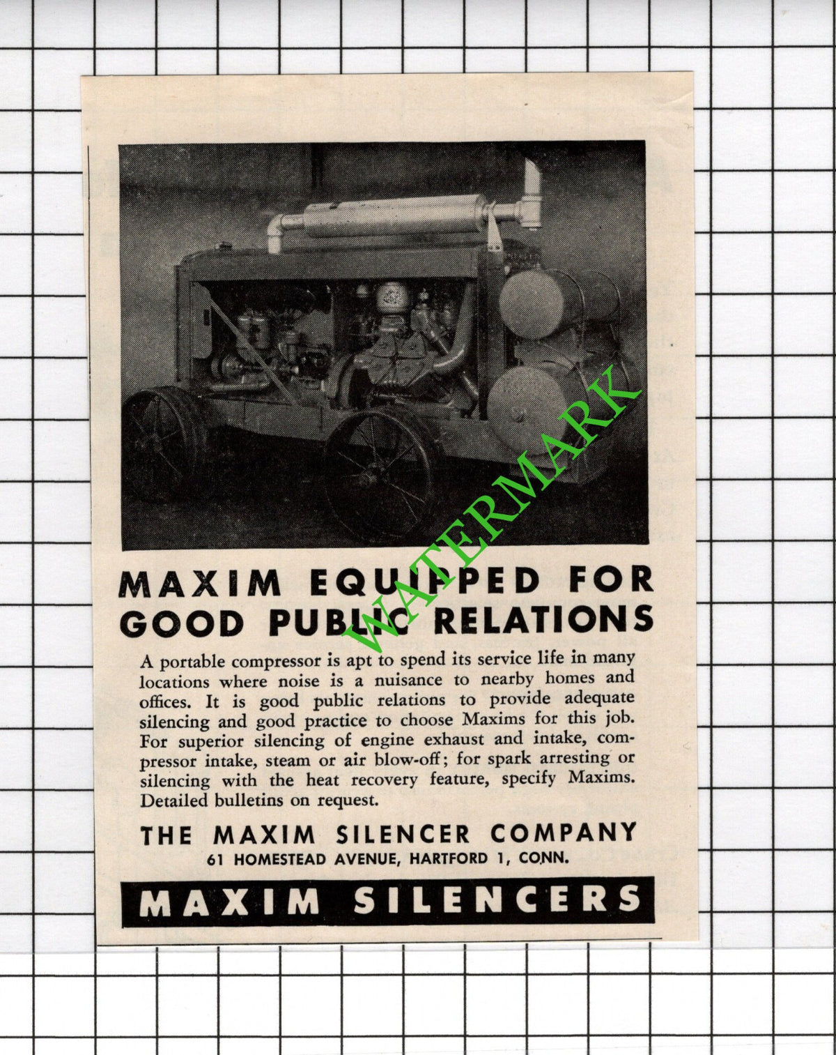 The Maxim Silencer Company Hartford US Small Advert - c.1947 Cutting