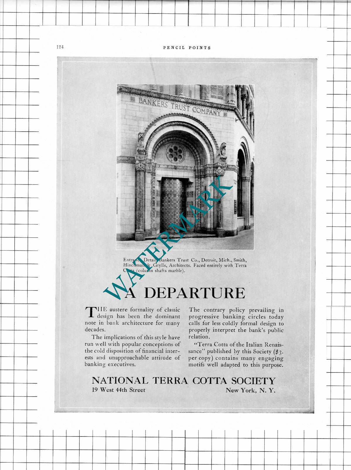 Bankers Trust Co Detroit Michigan Smith Hinchman & Grylls - 1926 Advert / Print