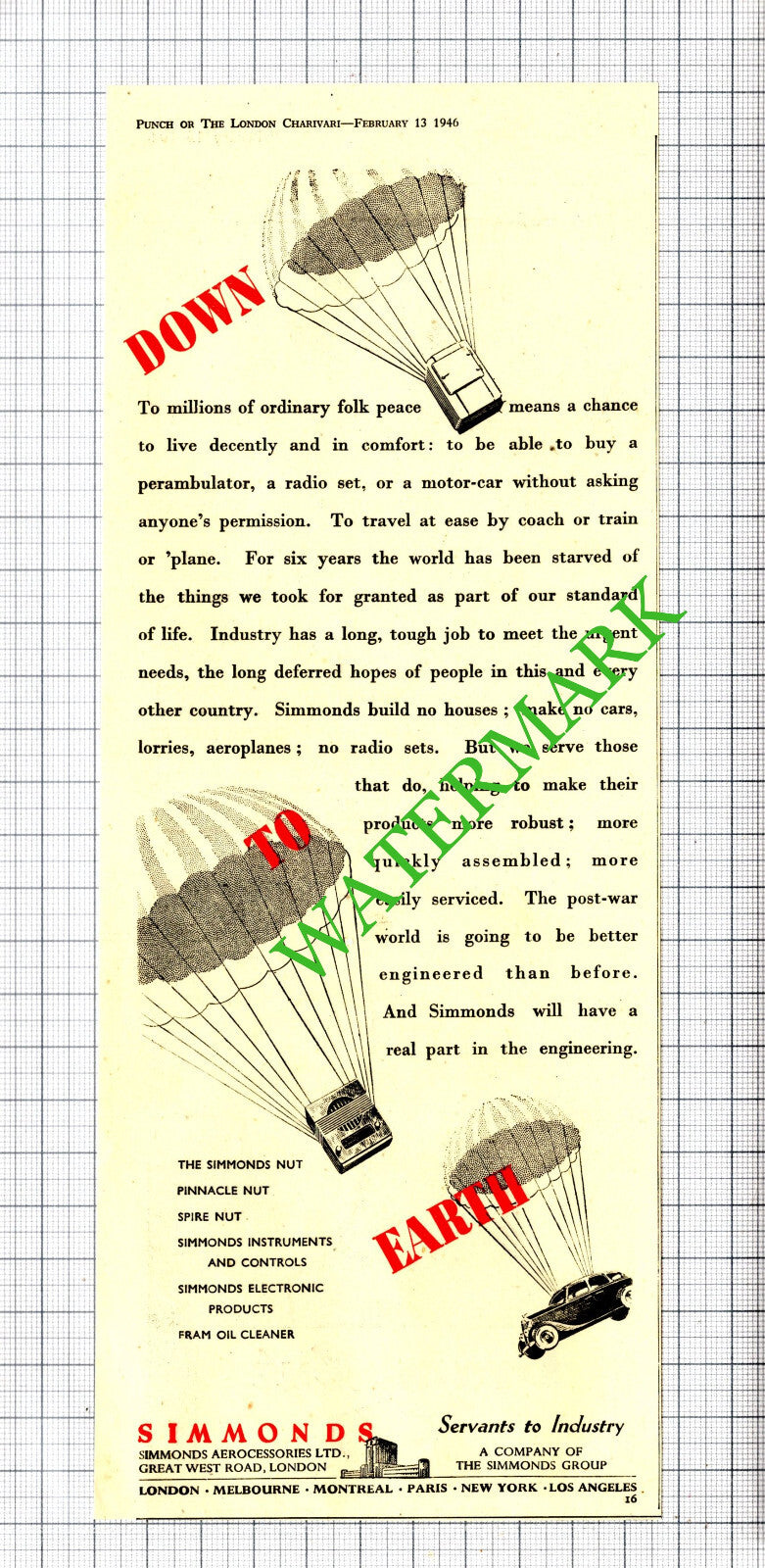 Simmonds Aerocessories Ltd London Post War ADVERT - 1946 Cutting