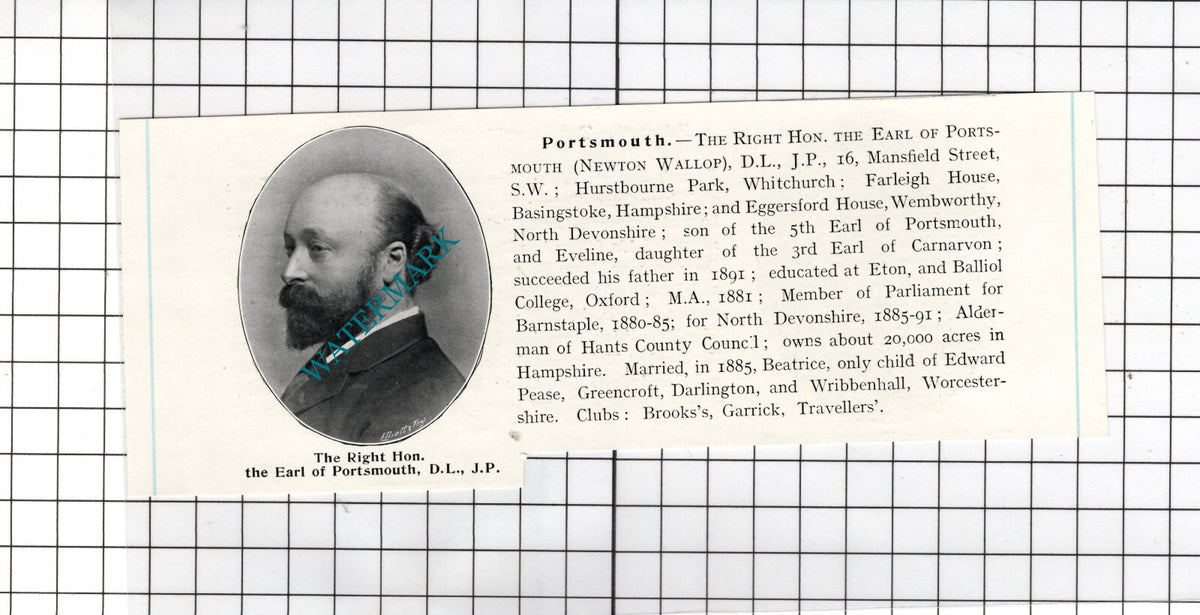 The Earl Of Portsmouth Newton Wallop Hurstbourne Park Whitchurch c.1910 Cutting