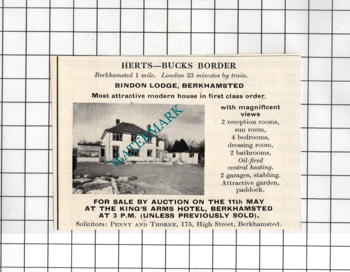 Bindon Lodge Berkhamsted Hertfordshire Small House Sale Advert - 1967