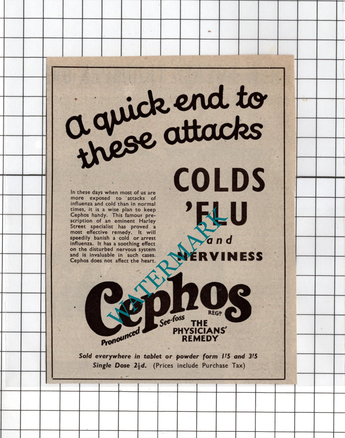 Cephos Advert World War Two WW2 - c.1940 Small Clipping