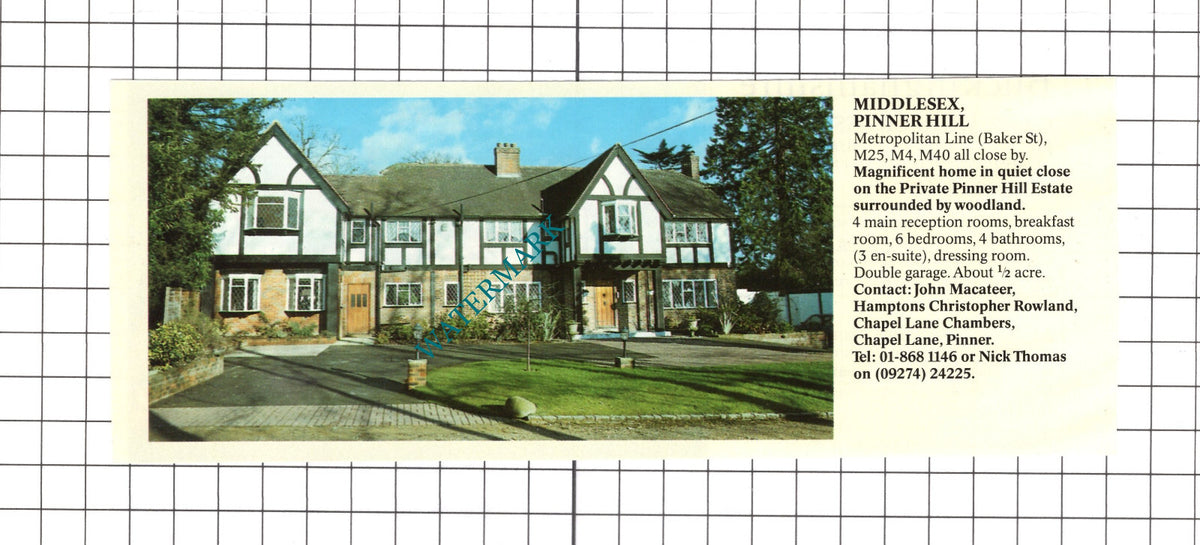 Pinner Hill Estate Middlesex House Sale Advert - 1990 Clipping / Print