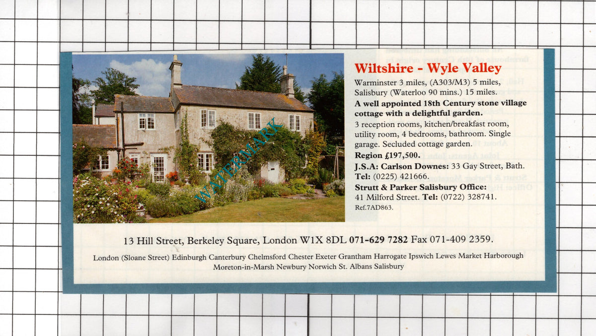 Warminster Wiltshire House Sale Advert -- 1991 Clipping