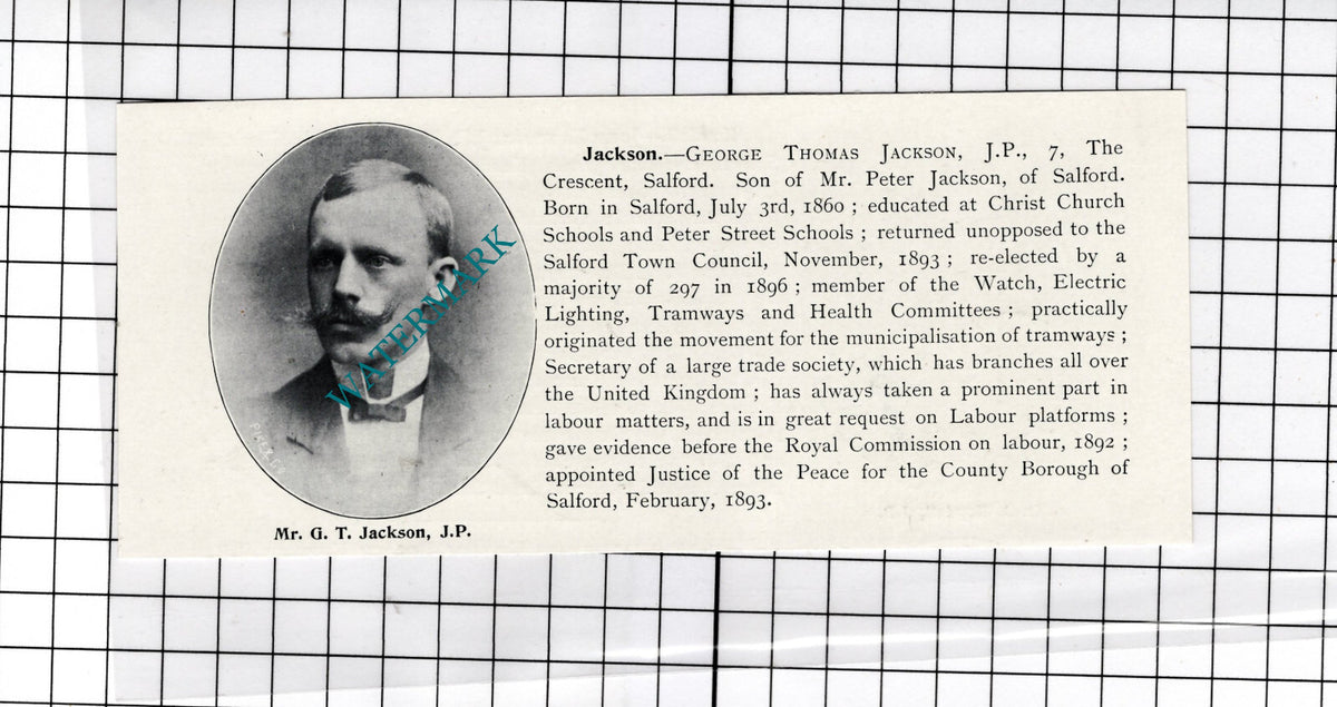 Mr George Thomas Jackson 7 The Crescent Salford Manchester - c.1900 Cutting