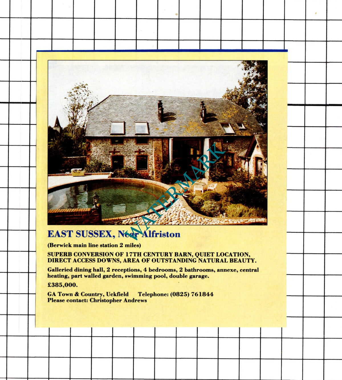 Alfriston Sussex House Sale Advert - 1991 Clipping / Print