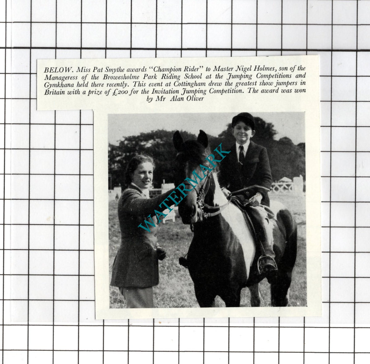 Master Nigel Holmes Browesholme Park Riding School - 1954 Small Clipping