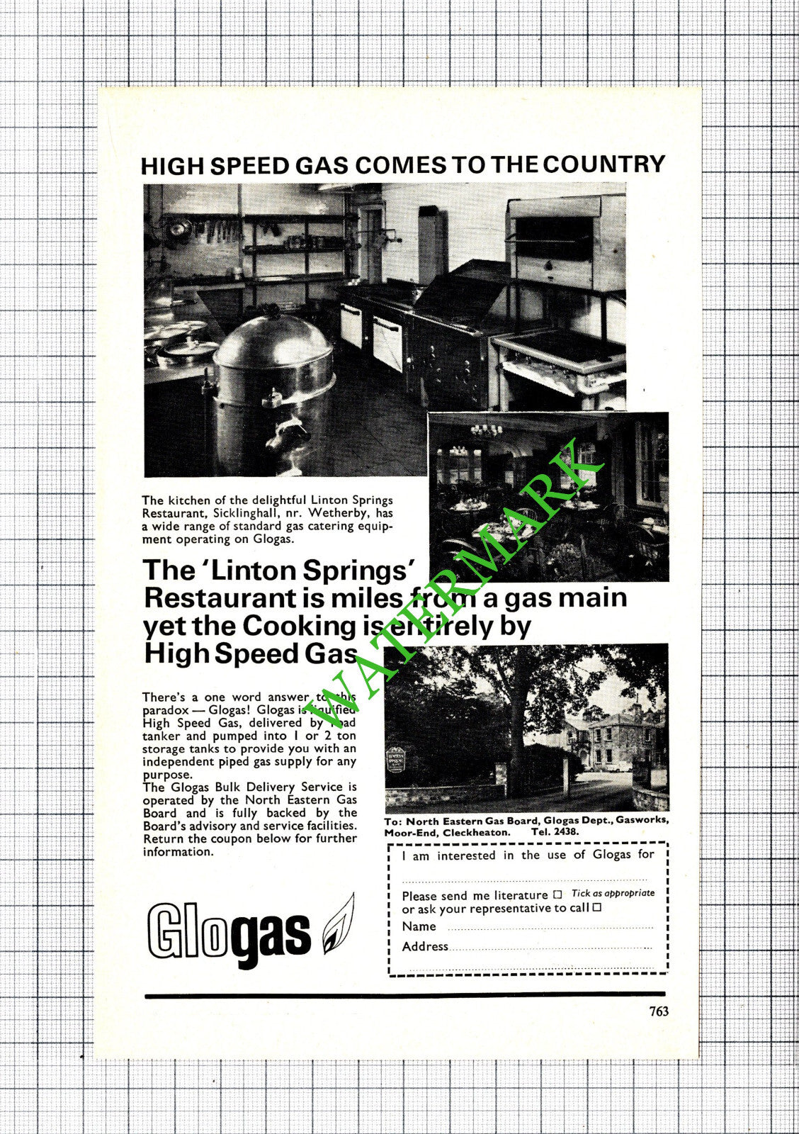 Linton Springs Restaurant Sicklinghall Yorkshire Glogas Advert - 1969 Cutting