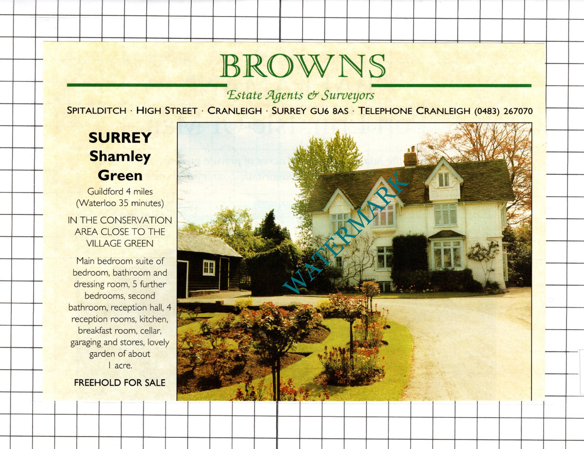Shamley Green Surrey House Sale Advert- 1991 Cutting