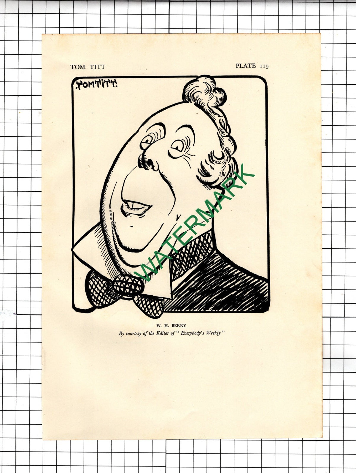 William Henry Berry Actor Caricature Tom Titt - 1928 Illustration
