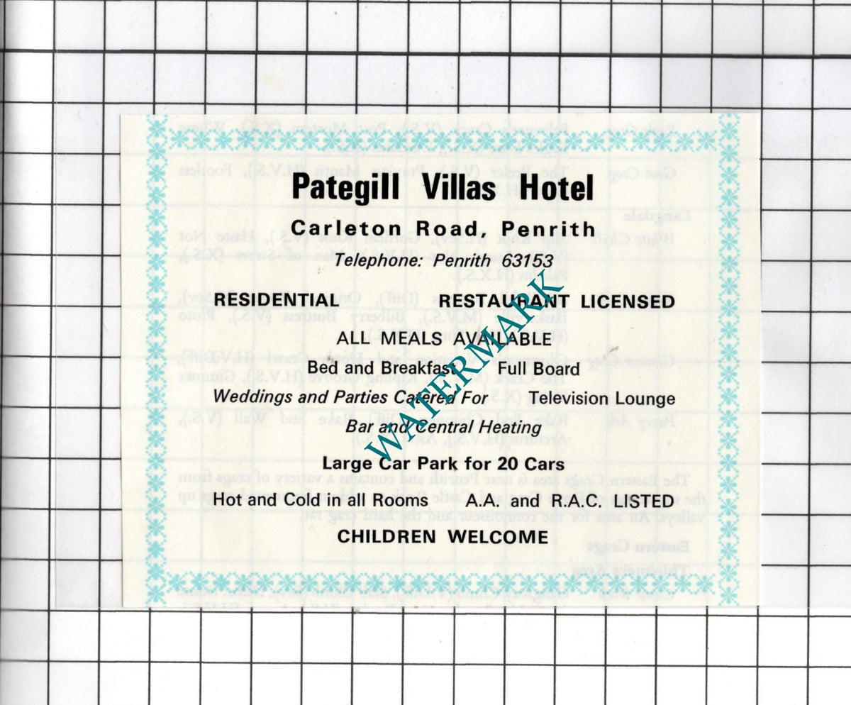 Pategill Villas Hotel Penrith Cumbria - c.1975 SMALL Advert