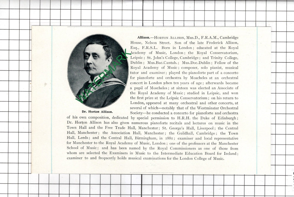 Dr Horton Allison Musician - c.1900 Clipping