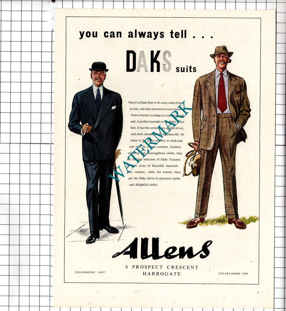 Allens 6 Prospect Crescent Harrogate Yorkshire Daks Suits - 1954 ADVERT